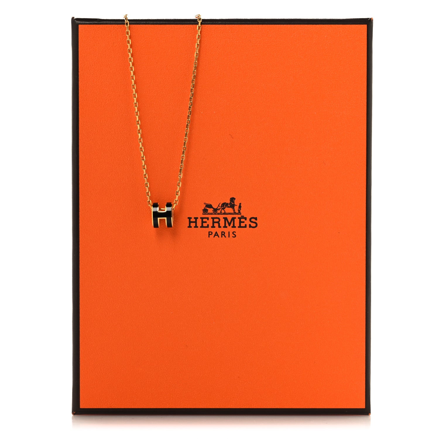 Hermes Lacquered Gold Mini Pop H Pendant Necklace Black 6 of 6
