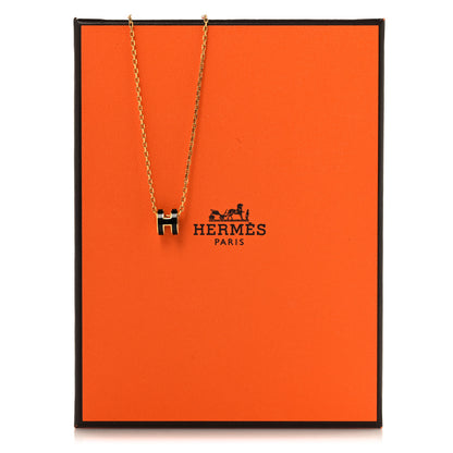 Hermes Lacquered Gold Mini Pop H Pendant Necklace Black 6 of 6