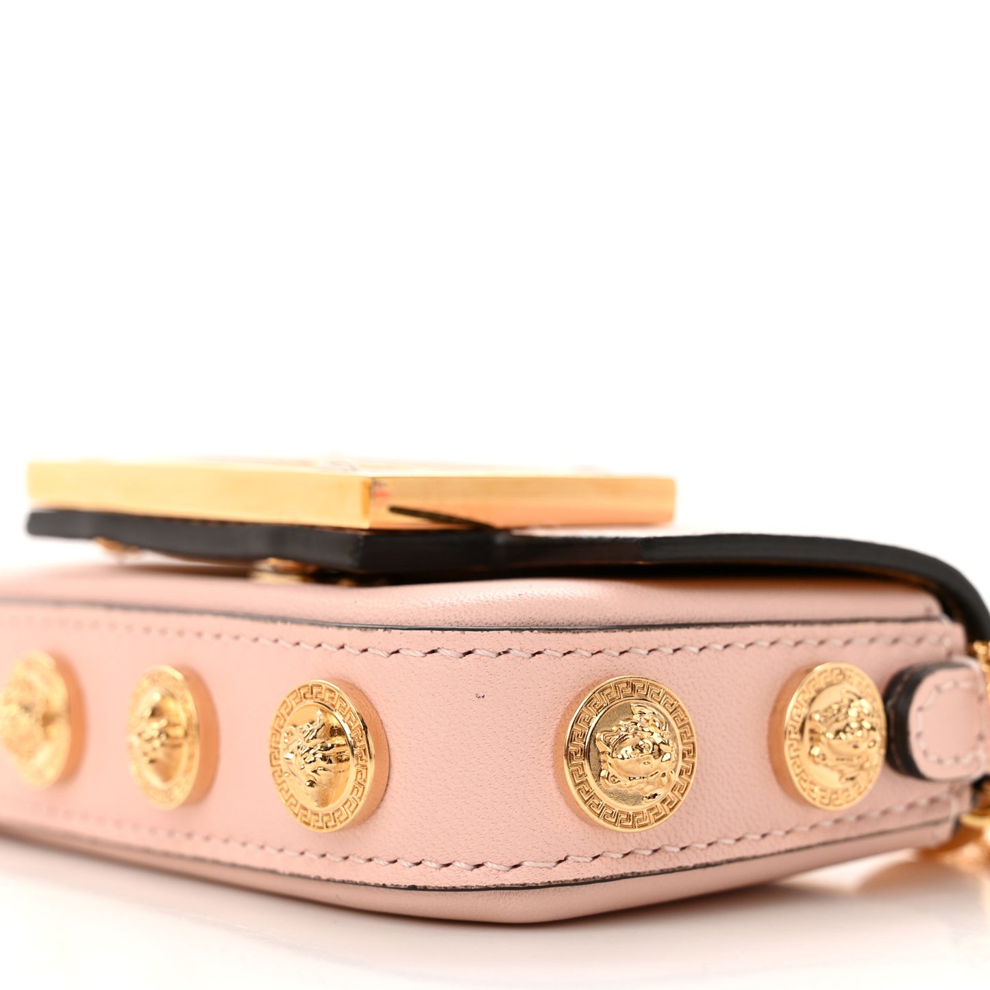 X VERSACE Vitello Seta Fendace Studded Nano Brooch Baguette Rosa Confetto