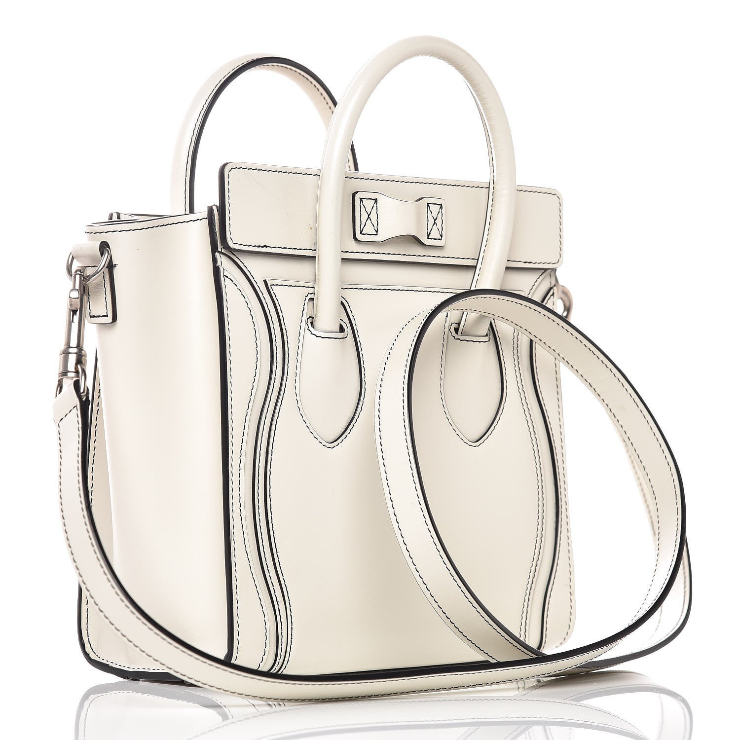 Celine Satin Calfskin Nano Debossed Luggage White 3 of 9