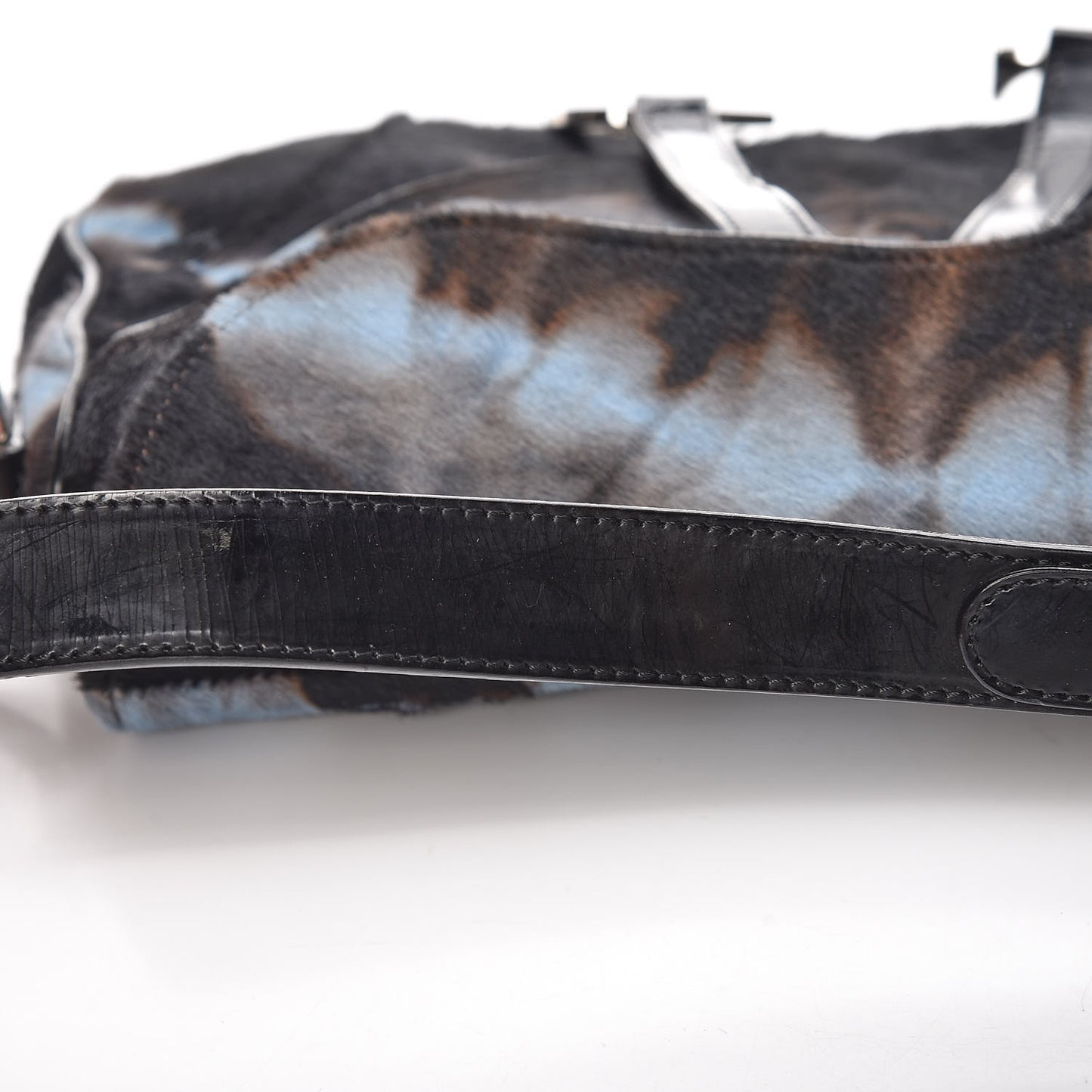 Pony Hair Double Saddle Bag Blue Brown