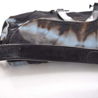 Christian Dior Pony Hair Double Saddle Bag Blue Brown 9 of 11