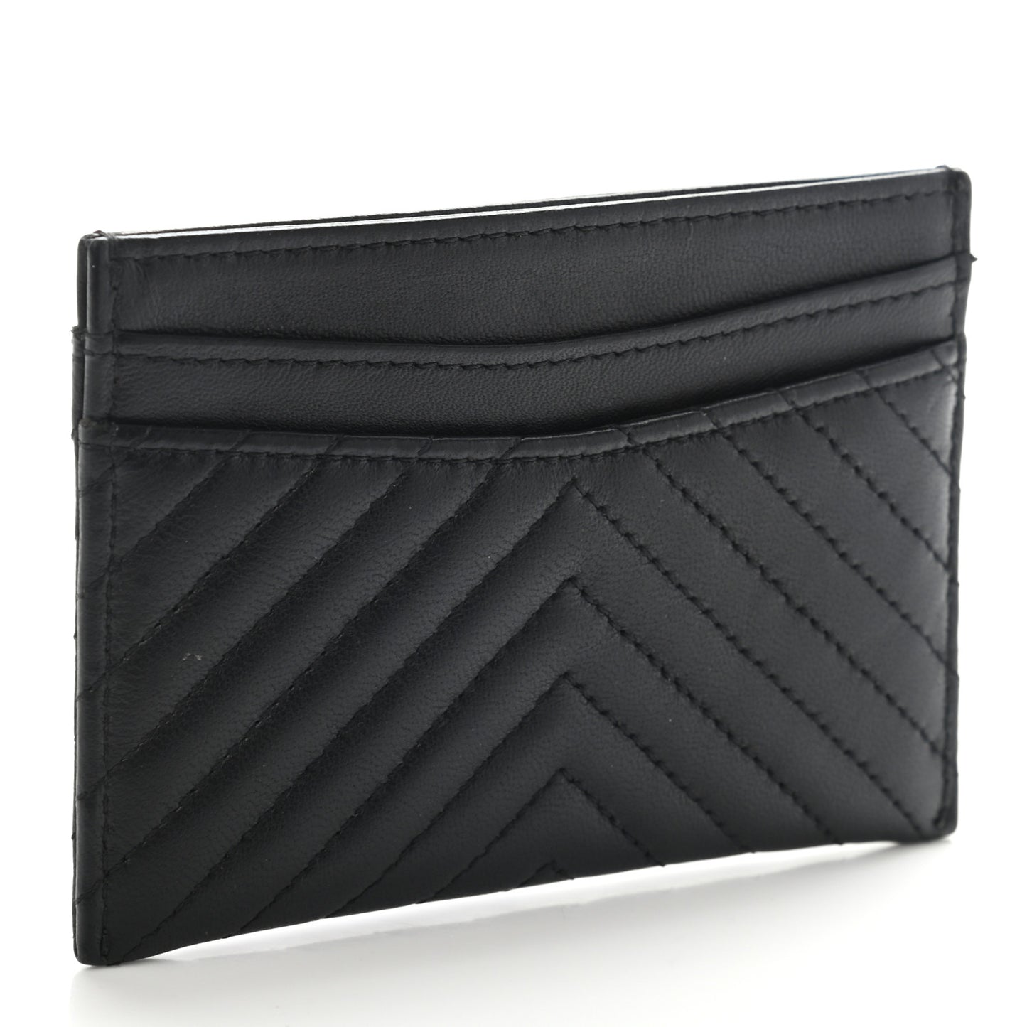 Lambskin Chevron Quilted Card Holder Black