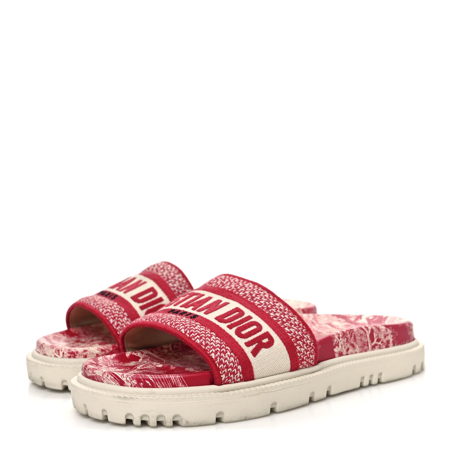 Christian Dior Canvas Toile de Jouy Embroidered Dway 10mm Slide Sandals 36.5 Off White Raspberry 4 of 10