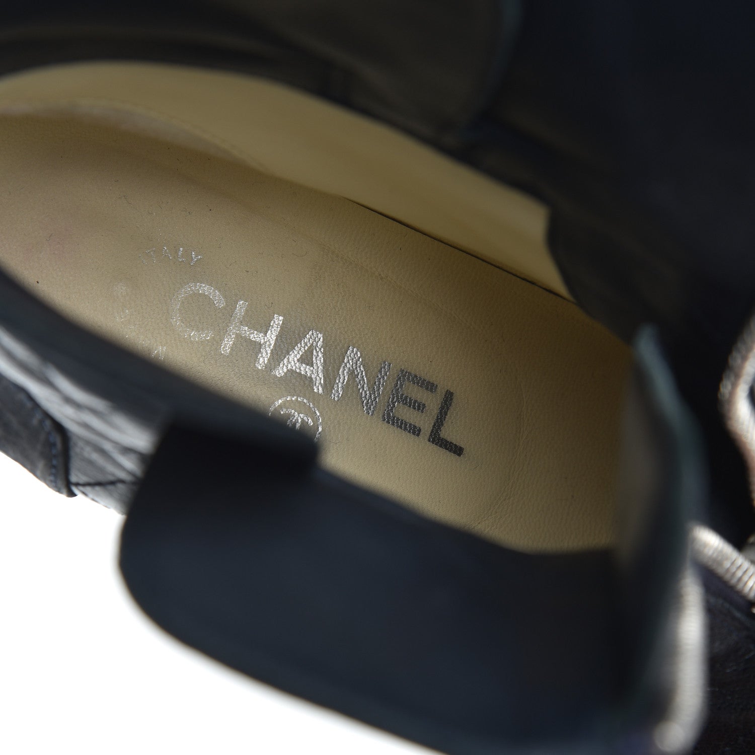 Chanel Suede Goatskin Fantasy Quilted Short Boots 37.5 Navy 9 of 20