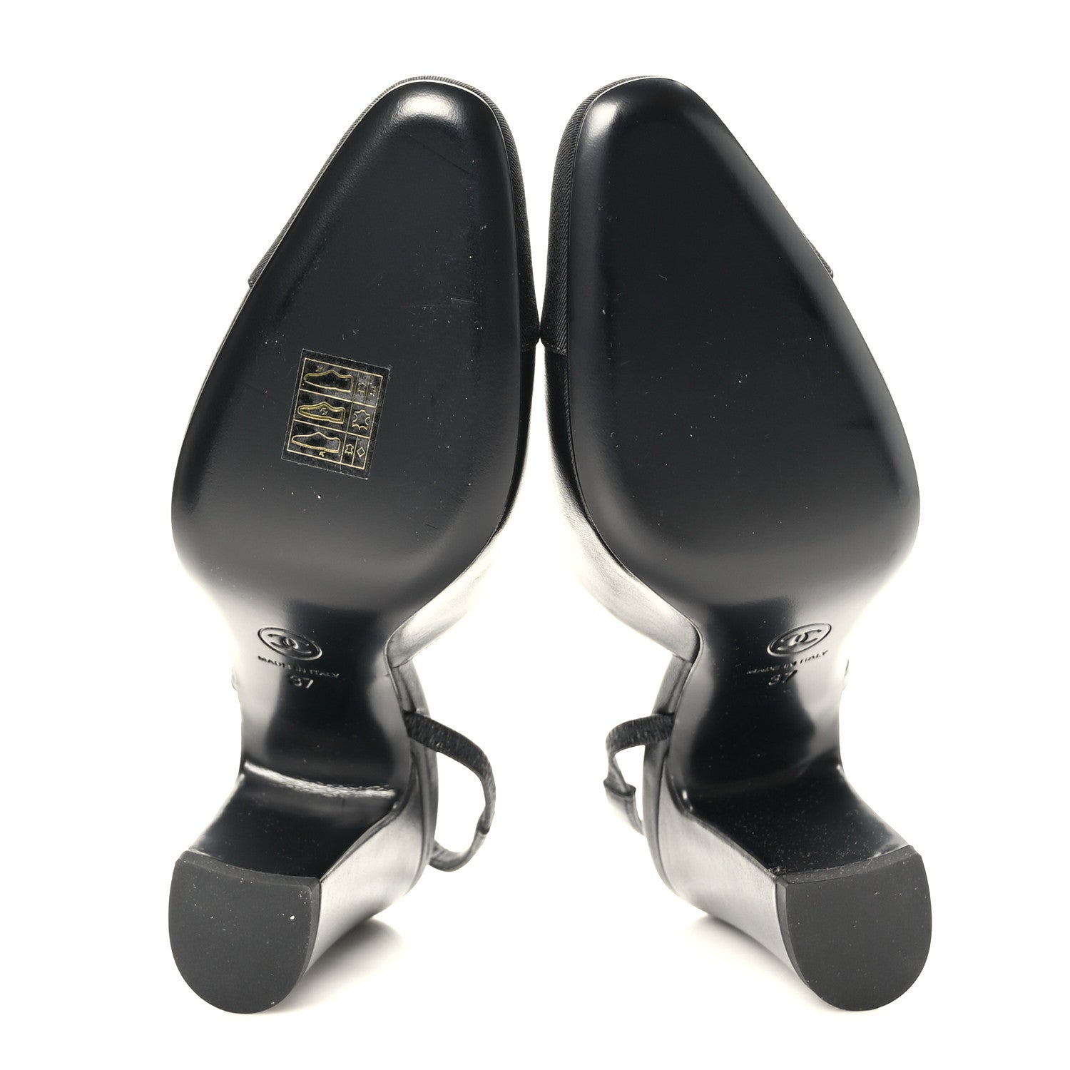 Chanel Goatskin Grosgrain Cap Toe CC Slingback Sandals 37 Black 5 of 9