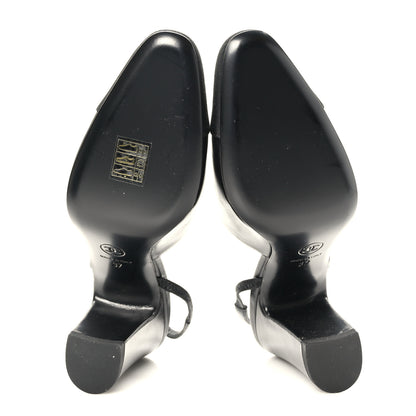Chanel Goatskin Grosgrain Cap Toe CC Slingback Sandals 37 Black 5 of 9