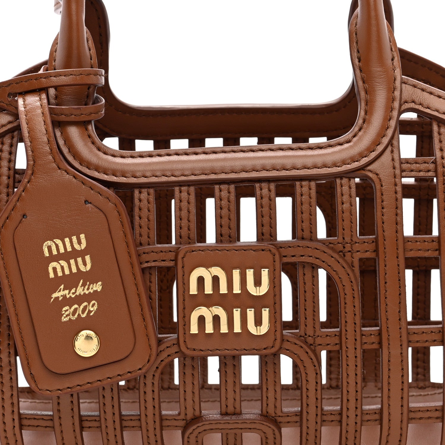 Miu Miu Calfskin Logo Basket Bag Cognac 8 of 10