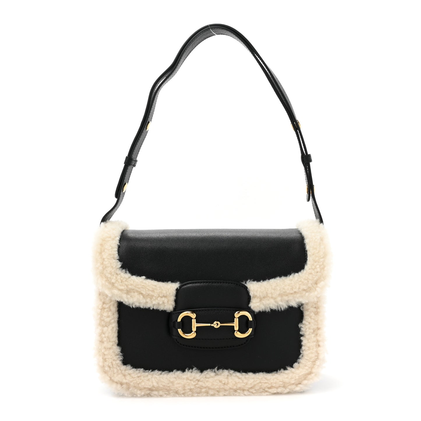Sakai Be Green Calfskin Shearling Horsebit 1955 Shoulder Bag Black