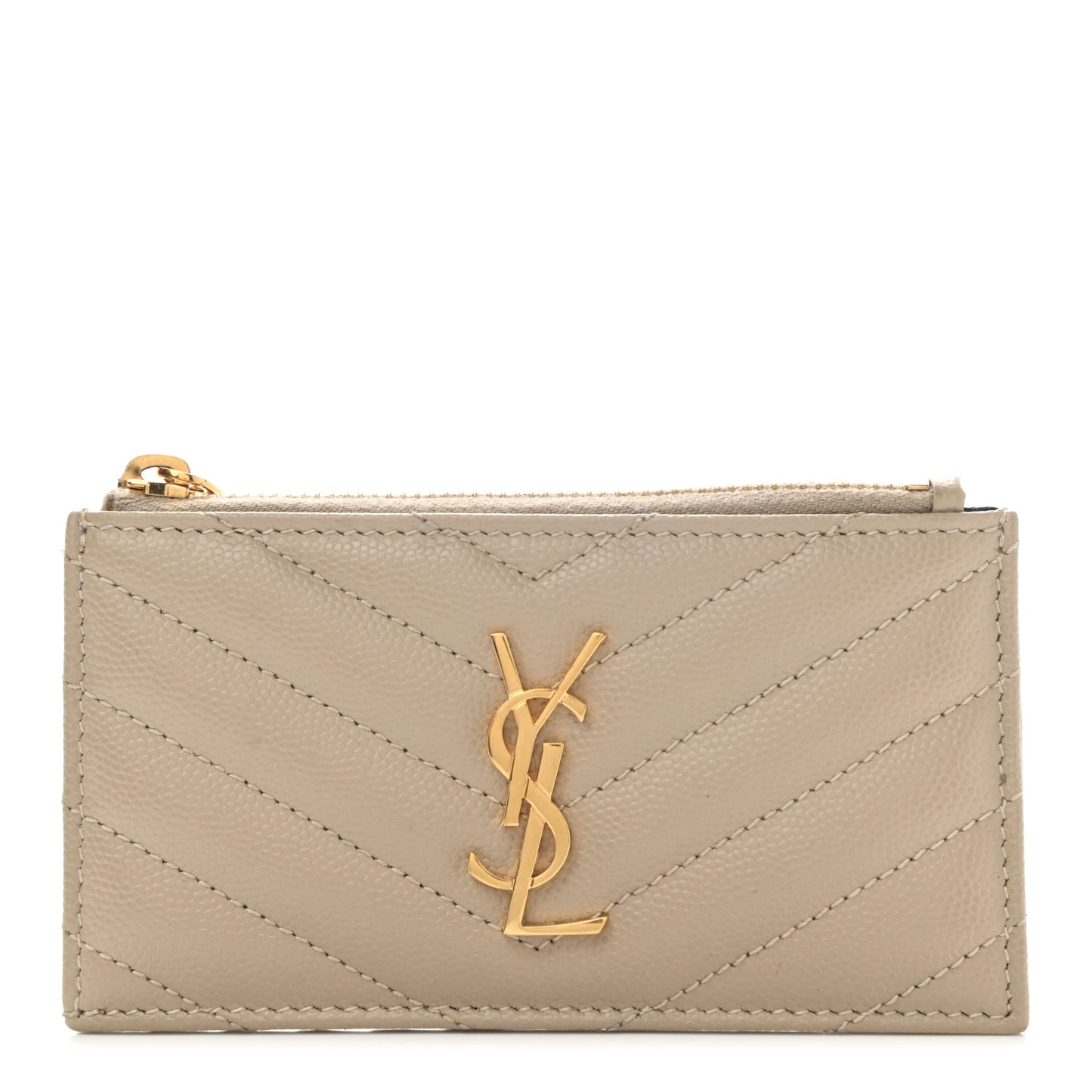 Grain De Poudre Matelasse Chevron Monogram Fragments Zippered Card Case Sea Salt