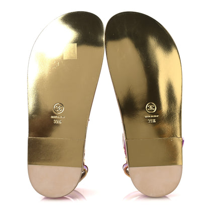 Chanel Metallic Laminated Calfskin Crystal Star CC Velcro Dad Sandals 39.5 Pink Orange Yellow 7 of 13