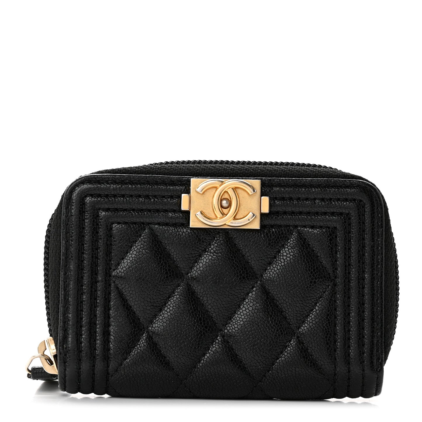 Caviar Quilted Boy Zip Around Coin Purse Wallet Black