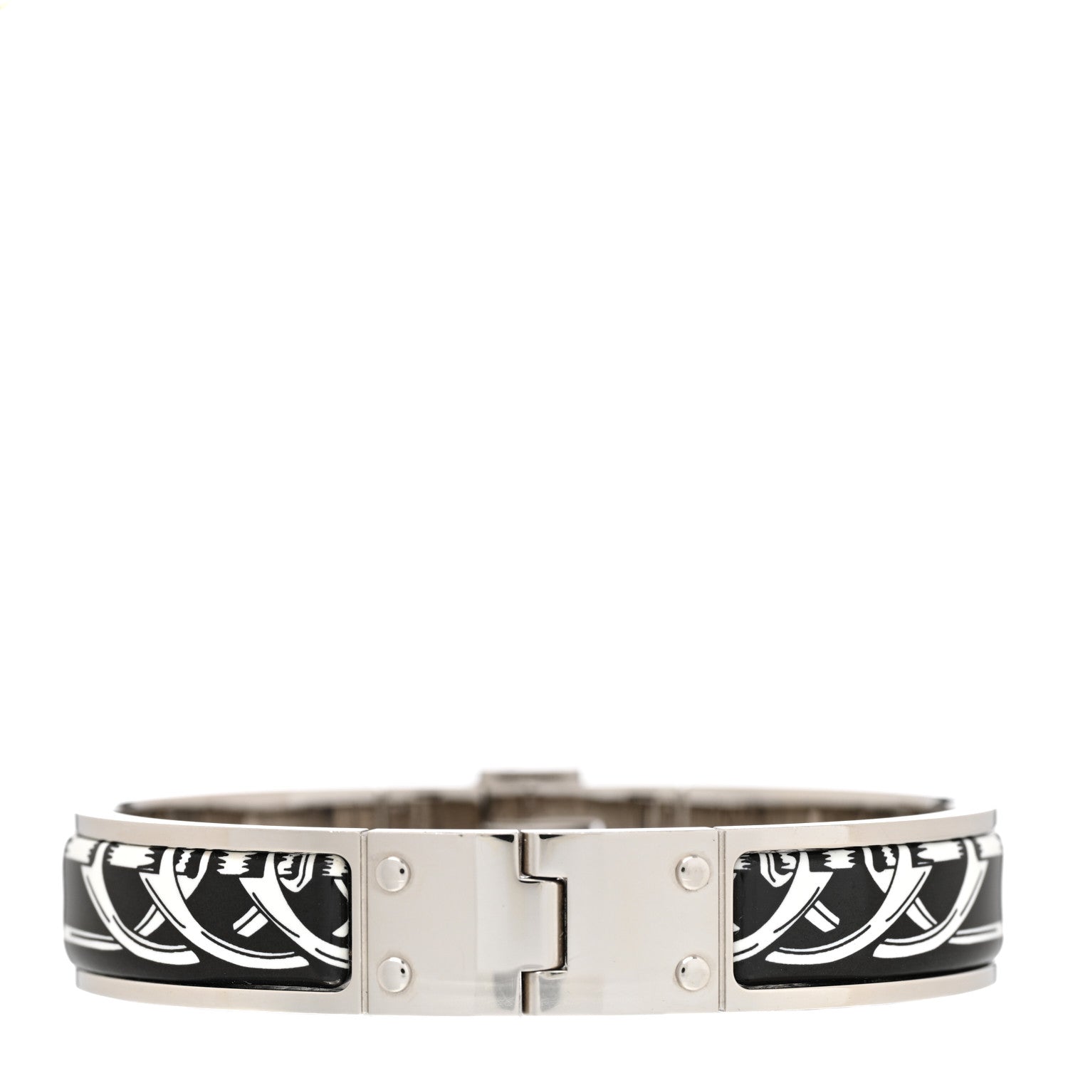 Hermes Enamel Printed Narrow Balades Equestres Positif Negatif Hinged Bracelet M Black 3 of 5