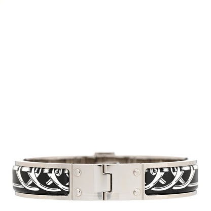 Hermes Enamel Printed Narrow Balades Equestres Positif Negatif Hinged Bracelet M Black 3 of 5