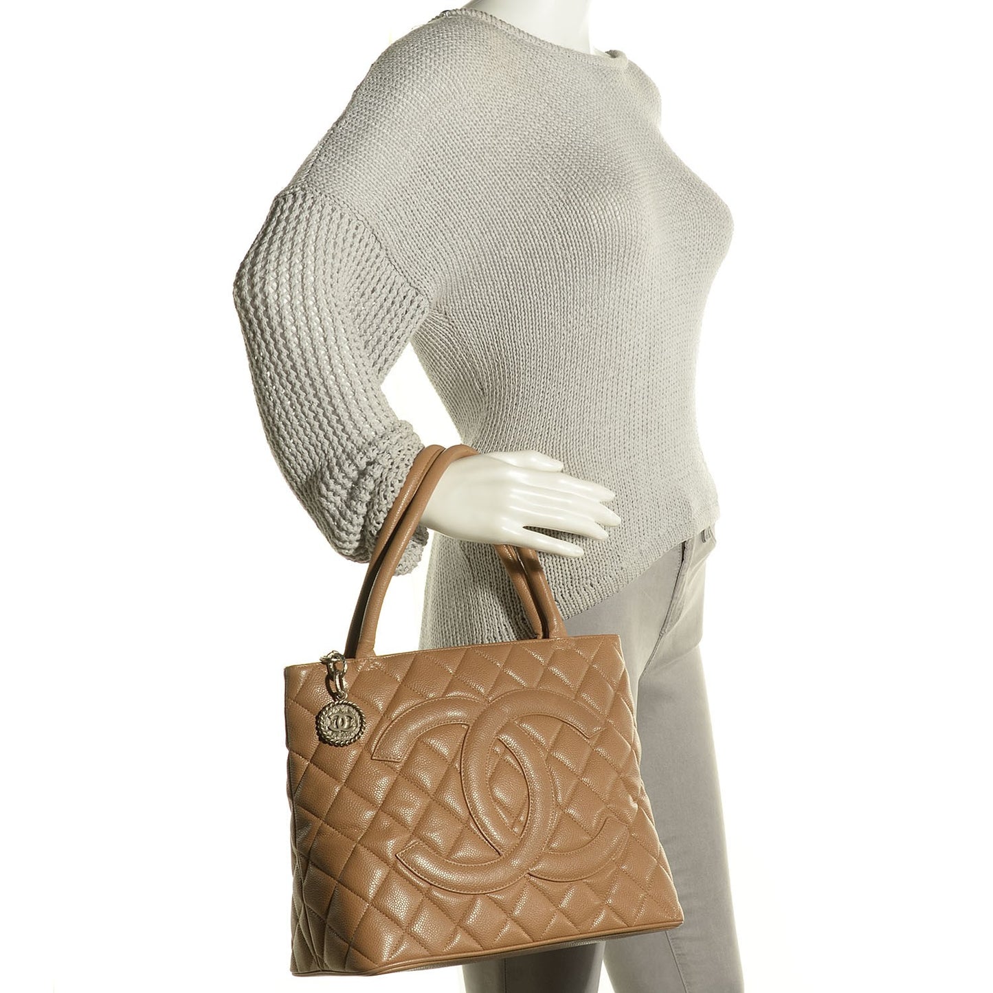 Caviar Quilted Medallion Tote Beige