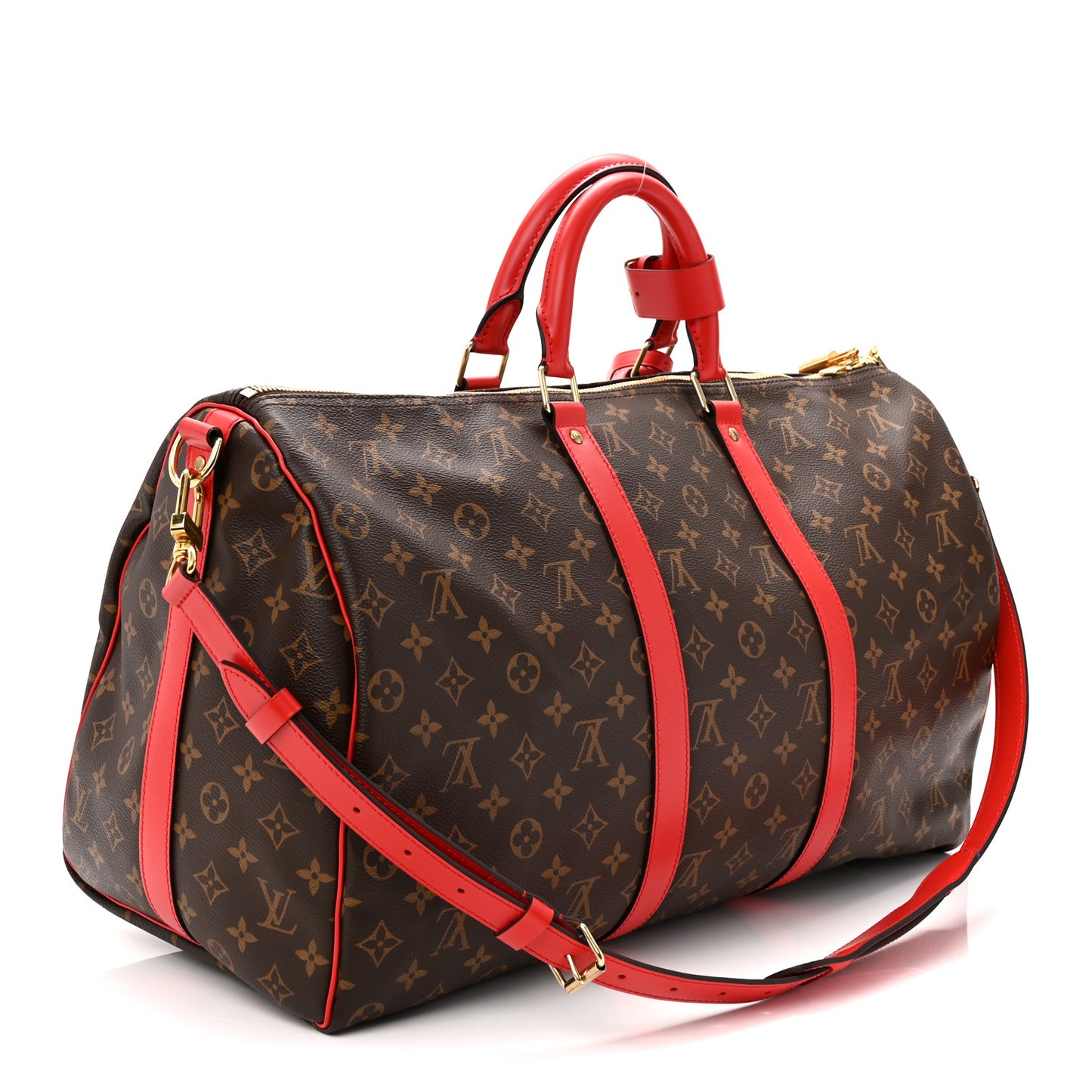 Calfskin Monogram Keepall Bandouliere 50 Coquelicot
