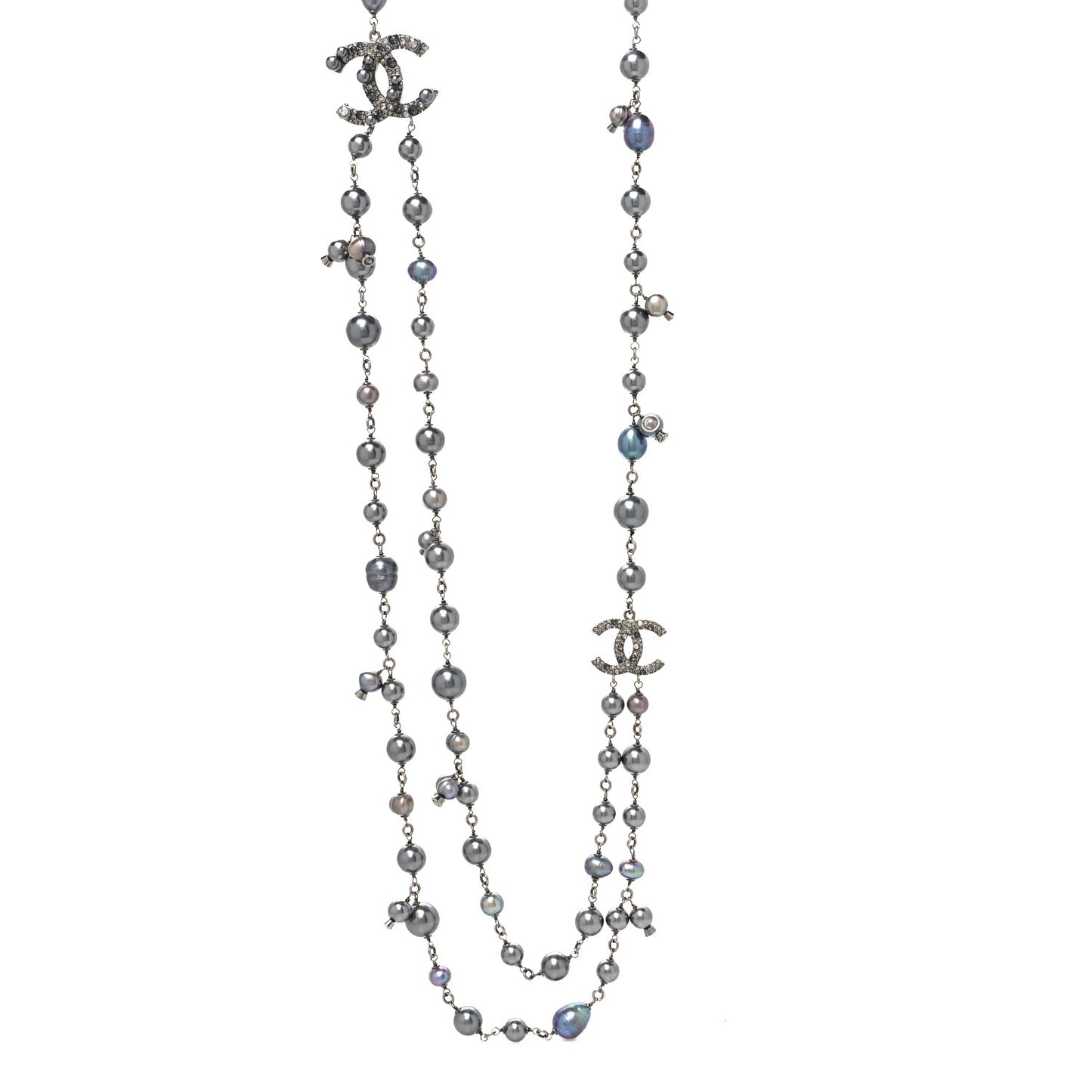 Ruthenium Crystal Pearl CC Necklace Grey
