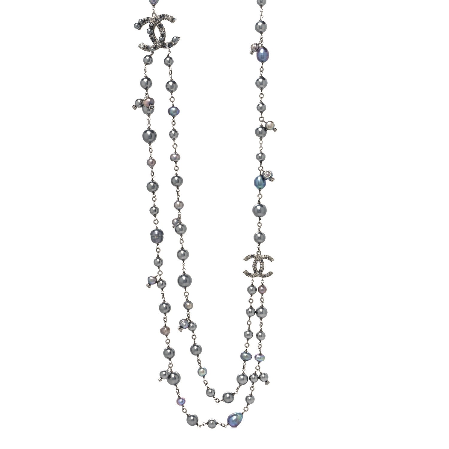 Chanel Ruthenium Crystal Pearl CC Necklace Grey 1 of 5