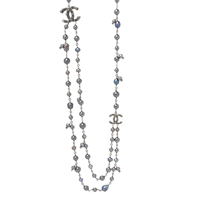 Chanel Ruthenium Crystal Pearl CC Necklace Grey 1 of 5
