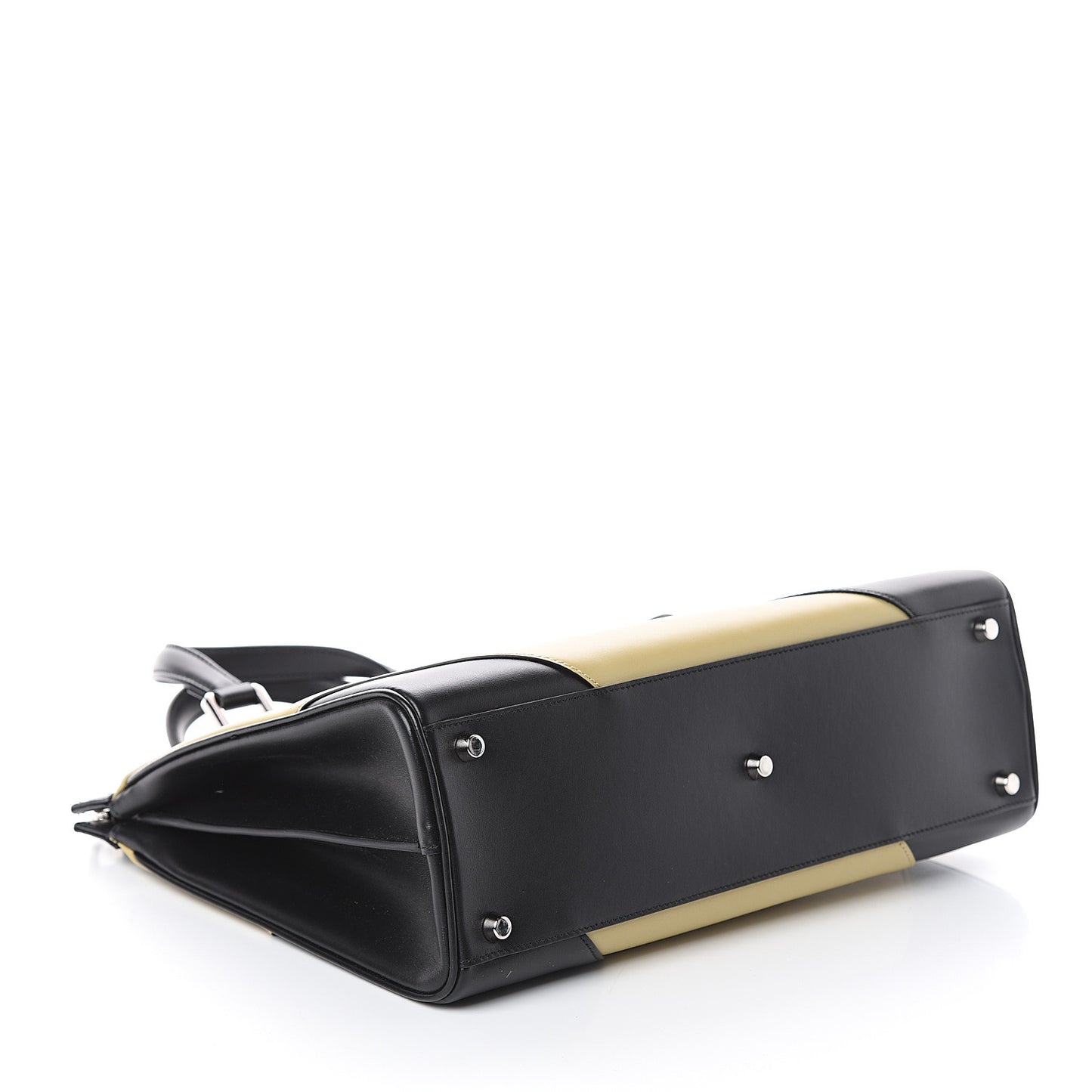 Smooth Calfskin Diagonal Striped Medium Zumi Top Handle Bag Black Beige