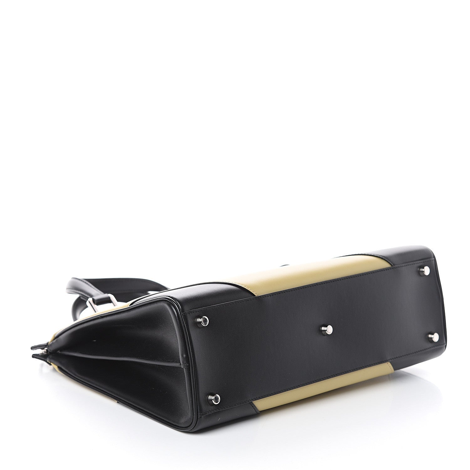 Gucci Smooth Calfskin Diagonal Striped Medium Zumi Top Handle Bag Black Beige 3 of 9