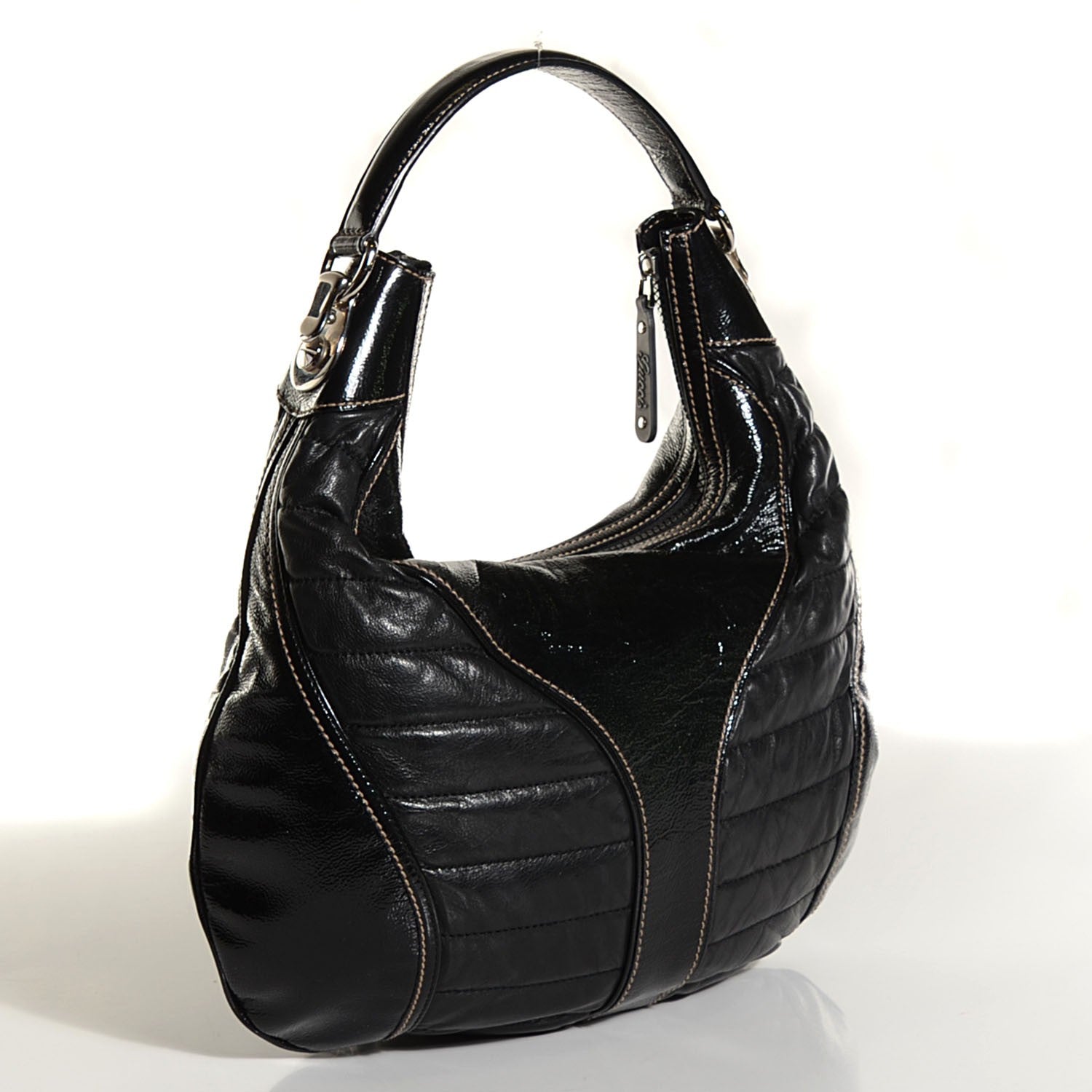 Gucci Patent Leather Medium Snow Glam Hobo Black 3 of 9