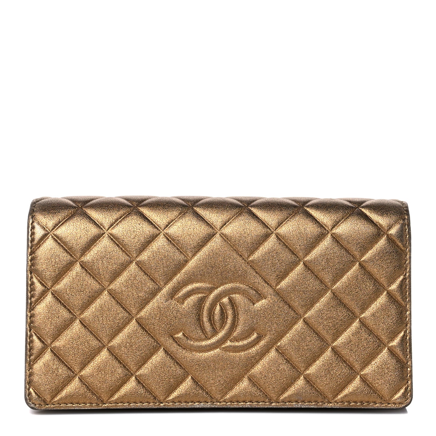Metallic Lambskin Quilted Large Diamond CC Flap Wallet Dark Bronze