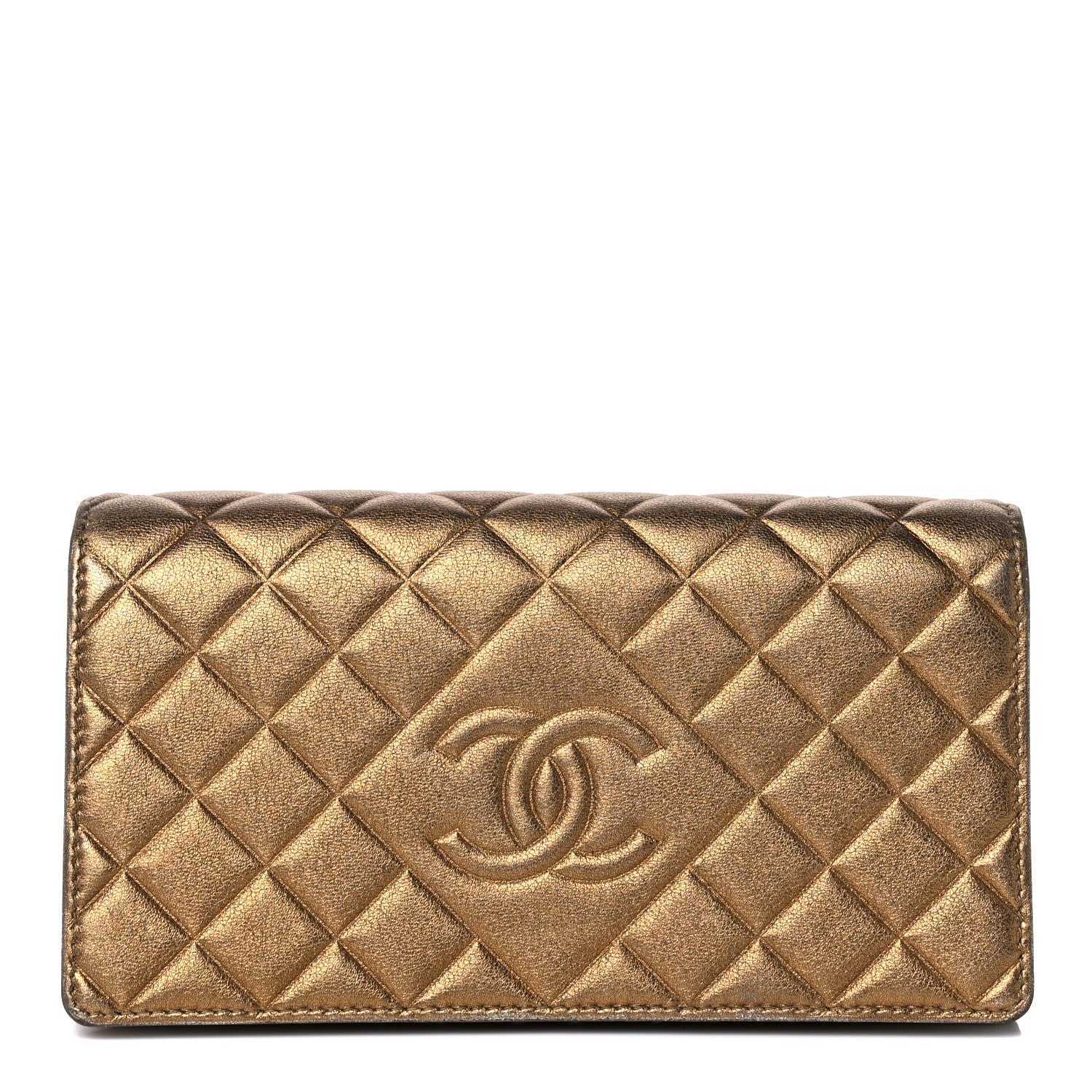 Chanel Metallic Lambskin Quilted Large Diamond CC Flap Wallet Dark Bronze 1 of 15