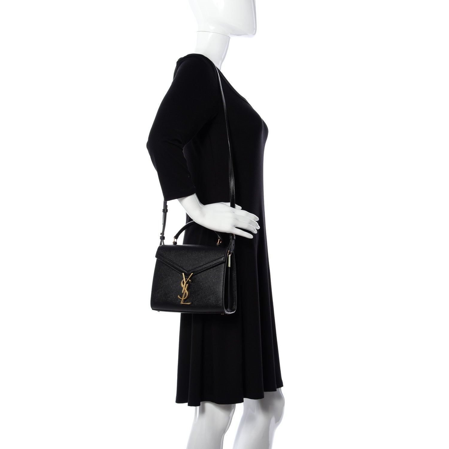 Saint Laurent Grain de Poudre Mini Classic Monogram Cassandra Top Handle Black Rouge Legion 2 of 8