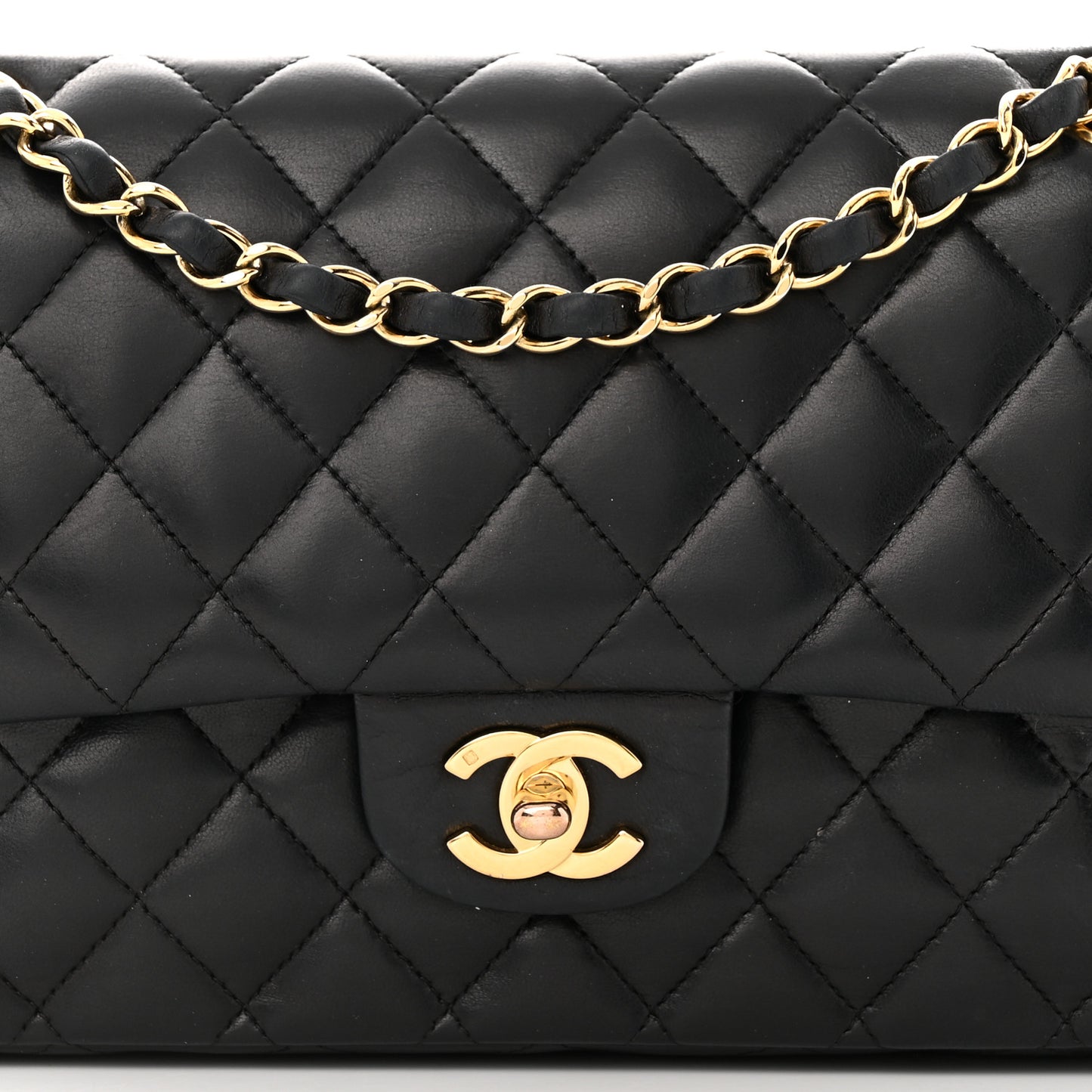 Lambskin Quilted Medium Double Flap Black