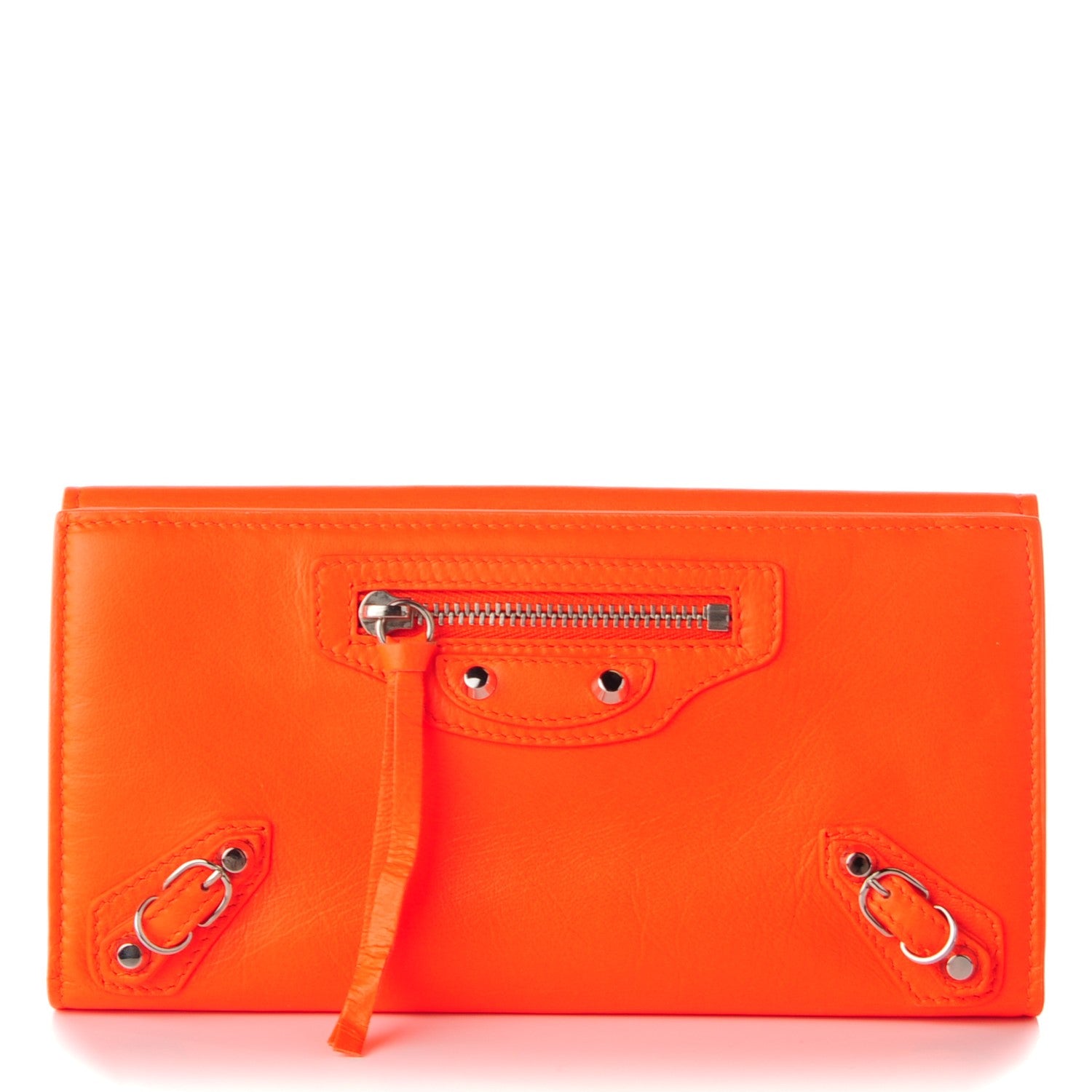 Balenciaga Calfskin Papier Platre Continental Wallet Orange Neon 1 of 8