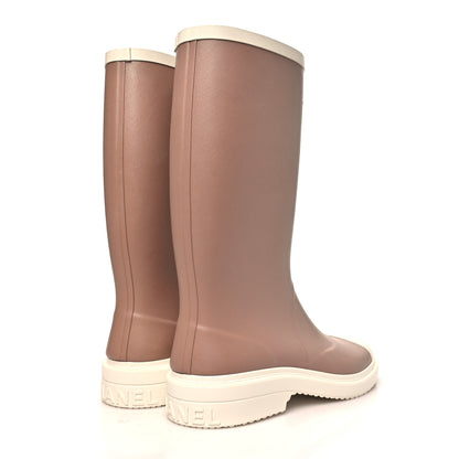 Chanel Caoutchouk CC High Boots 40 Beige White 5 of 9