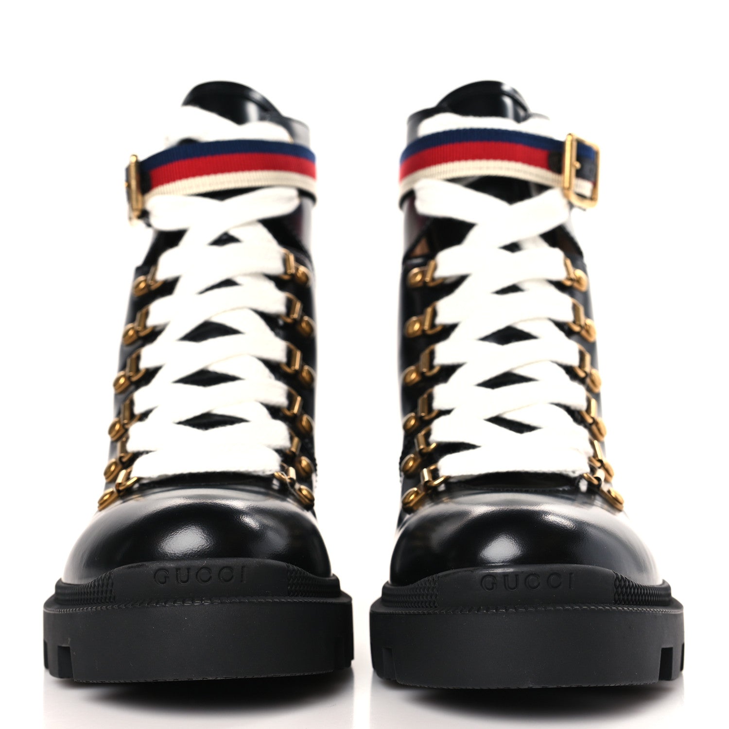 Gucci Calfskin Sylvie Web Womens Lace Up Combat Boots 39 Black 2 of 8