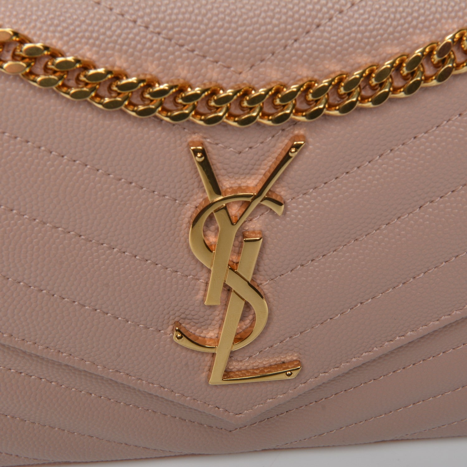 Saint Laurent Grain De Poudre Matelasse Chevron Monogram Chain Wallet Pale Pink 5 of 8