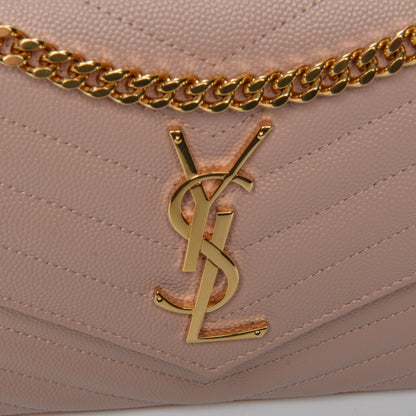 Saint Laurent Grain De Poudre Matelasse Chevron Monogram Chain Wallet Pale Pink 5 of 8