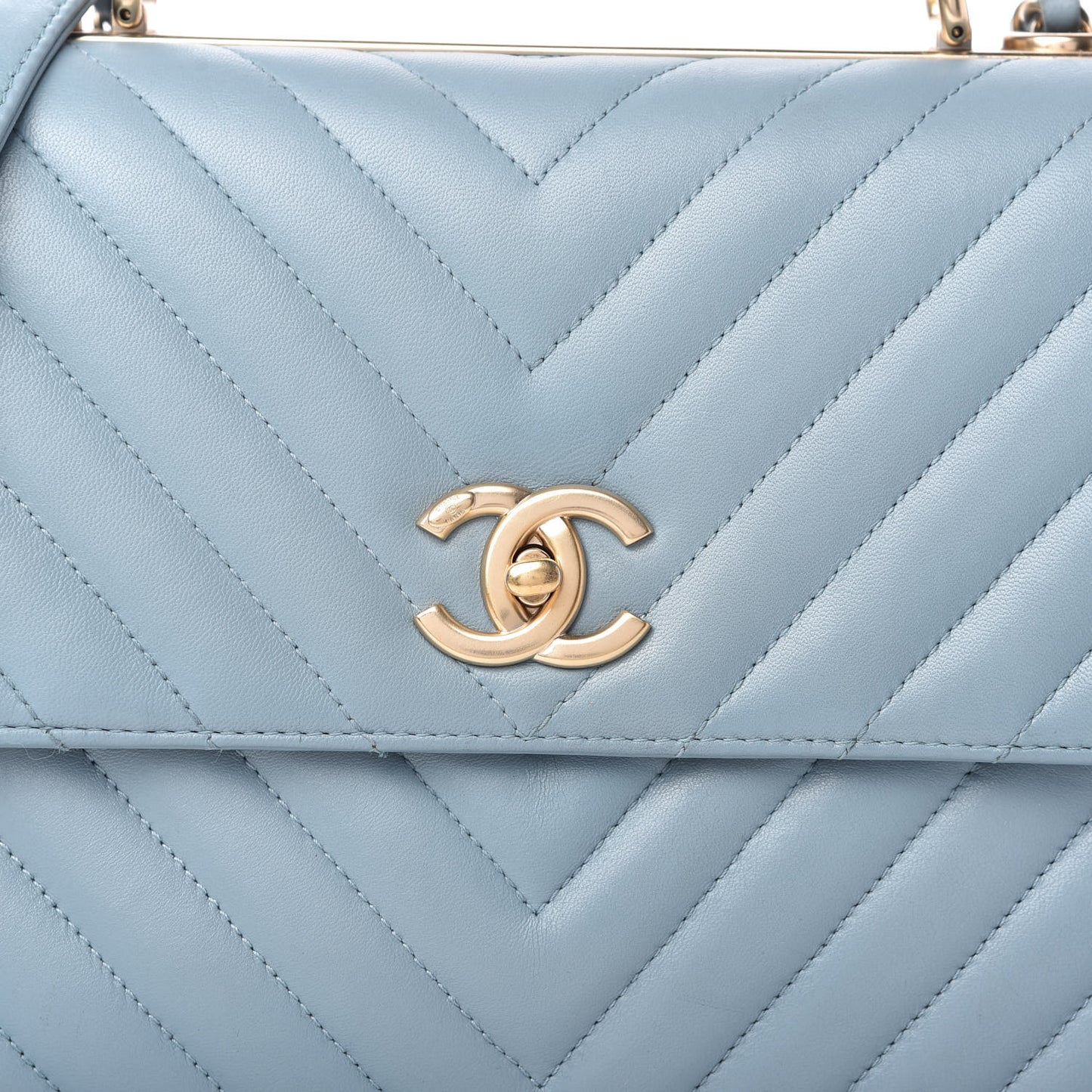 Lambskin Chevron Quilted Medium Trendy CC Dual Handle Flap Bag Light Blue
