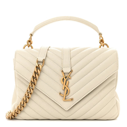 Saint Laurent Sheepskin Matelasse Chevron Monogram Medium College Bag Crema Soft 1 of 10