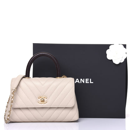 Chanel Caviar Lizard Chevron Quilted Mini Coco Handle Flap Ivory 17 of 17