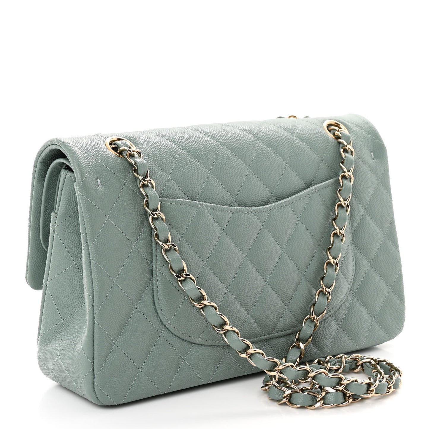 Caviar Quilted Medium Double Flap Dark Green