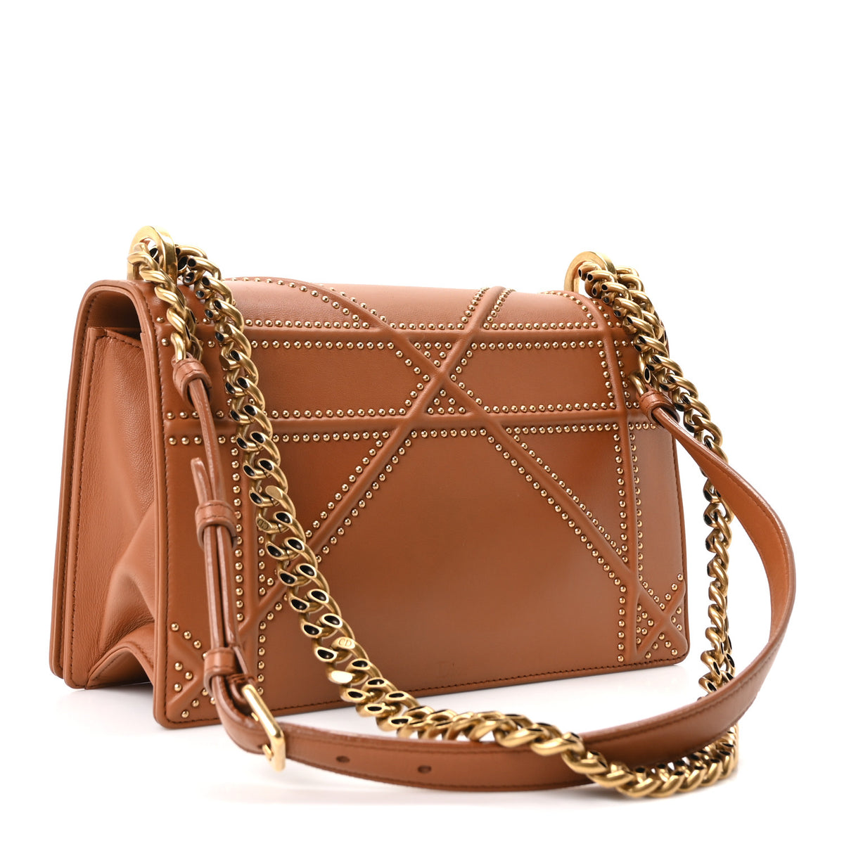 Lambskin Studded Medium Diorama Flap Bag Brown