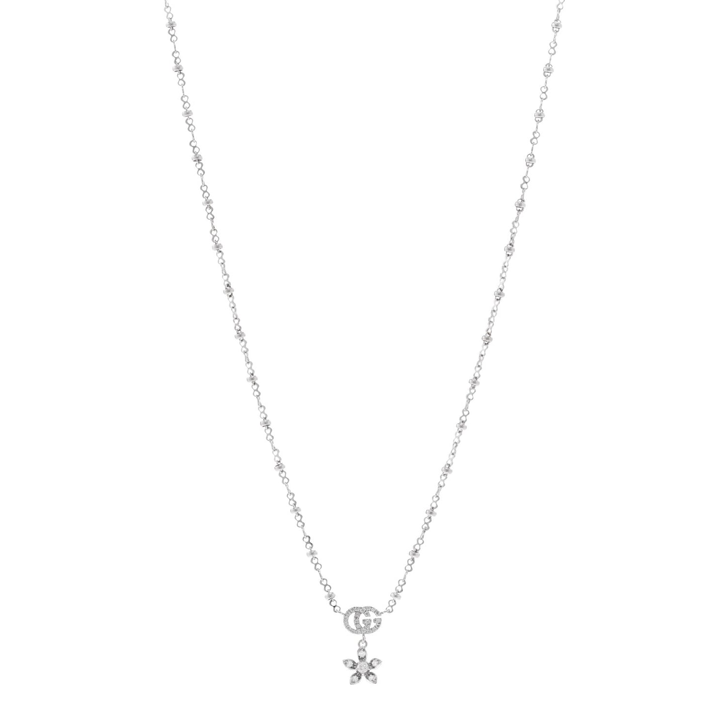 18K White Gold Diamond GG Flora Pendant Necklace