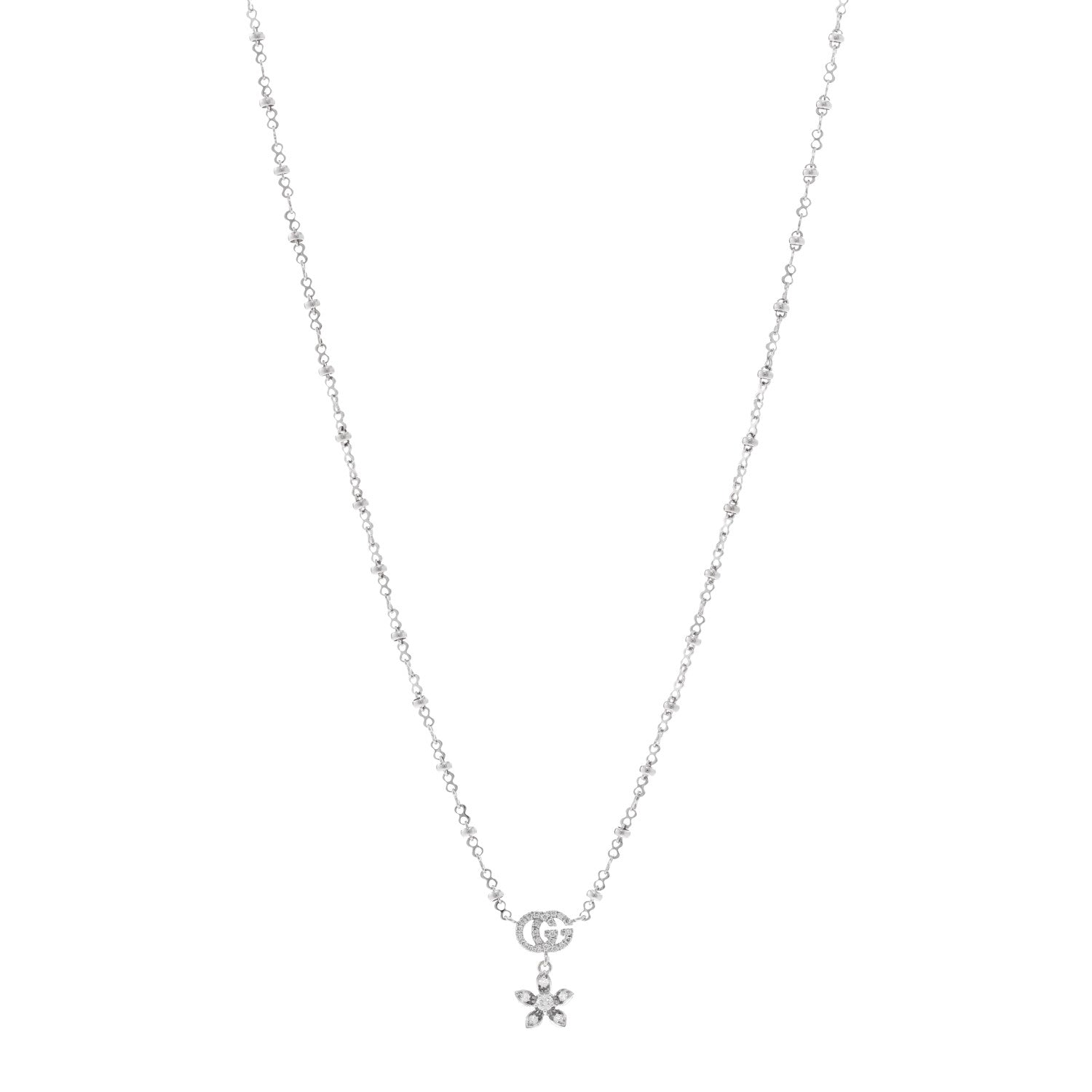Gucci 18K White Gold Diamond GG Flora Pendant Necklace 1 of 5