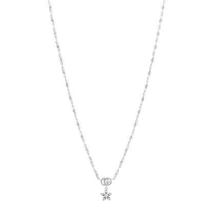 Gucci 18K White Gold Diamond GG Flora Pendant Necklace 1 of 5