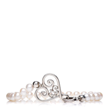 Tiffany Sterling Silver 6mm Pearl Goldoni Heart Bracelet 1 of 6