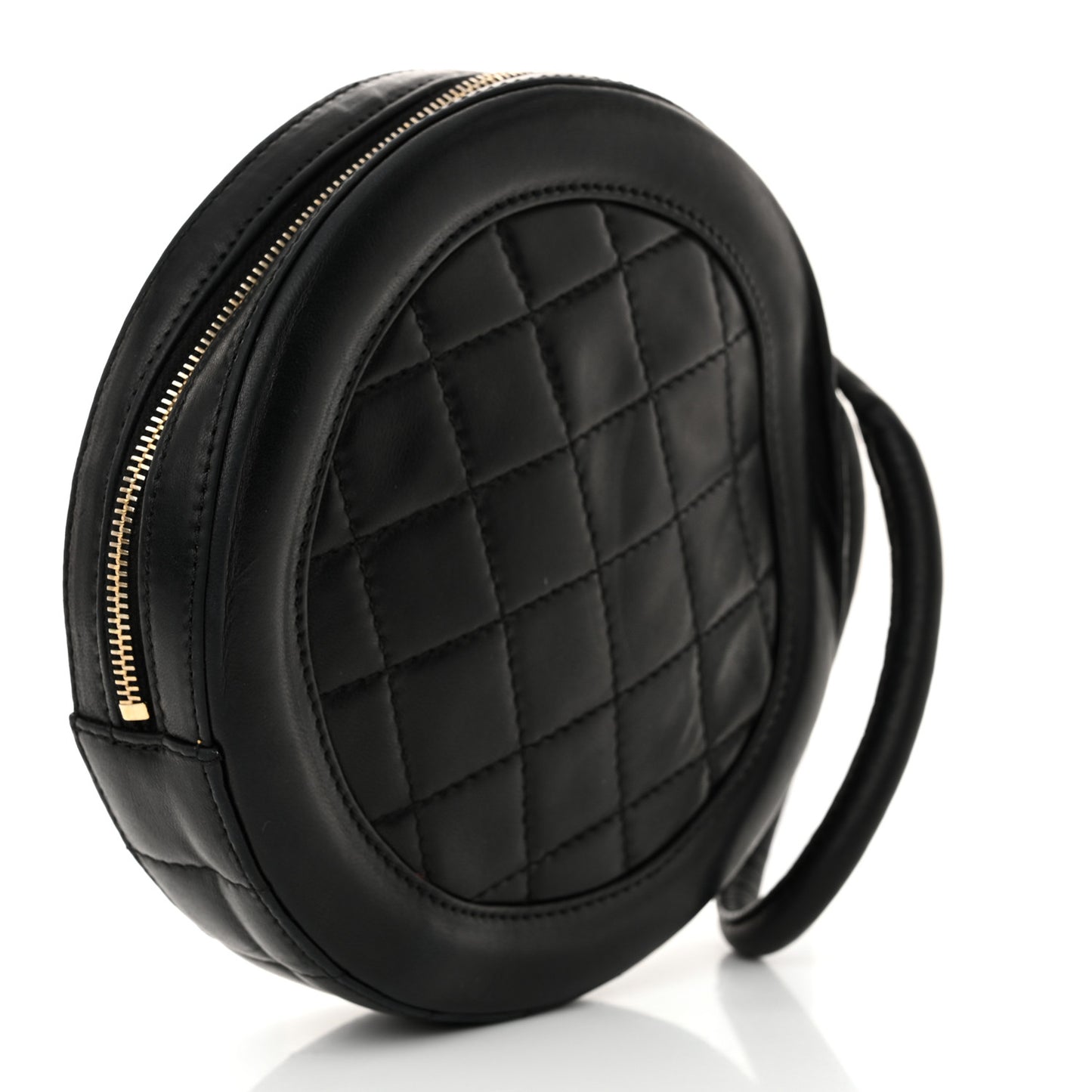 Lambskin Square Quilted Round Shoulder Bag Black