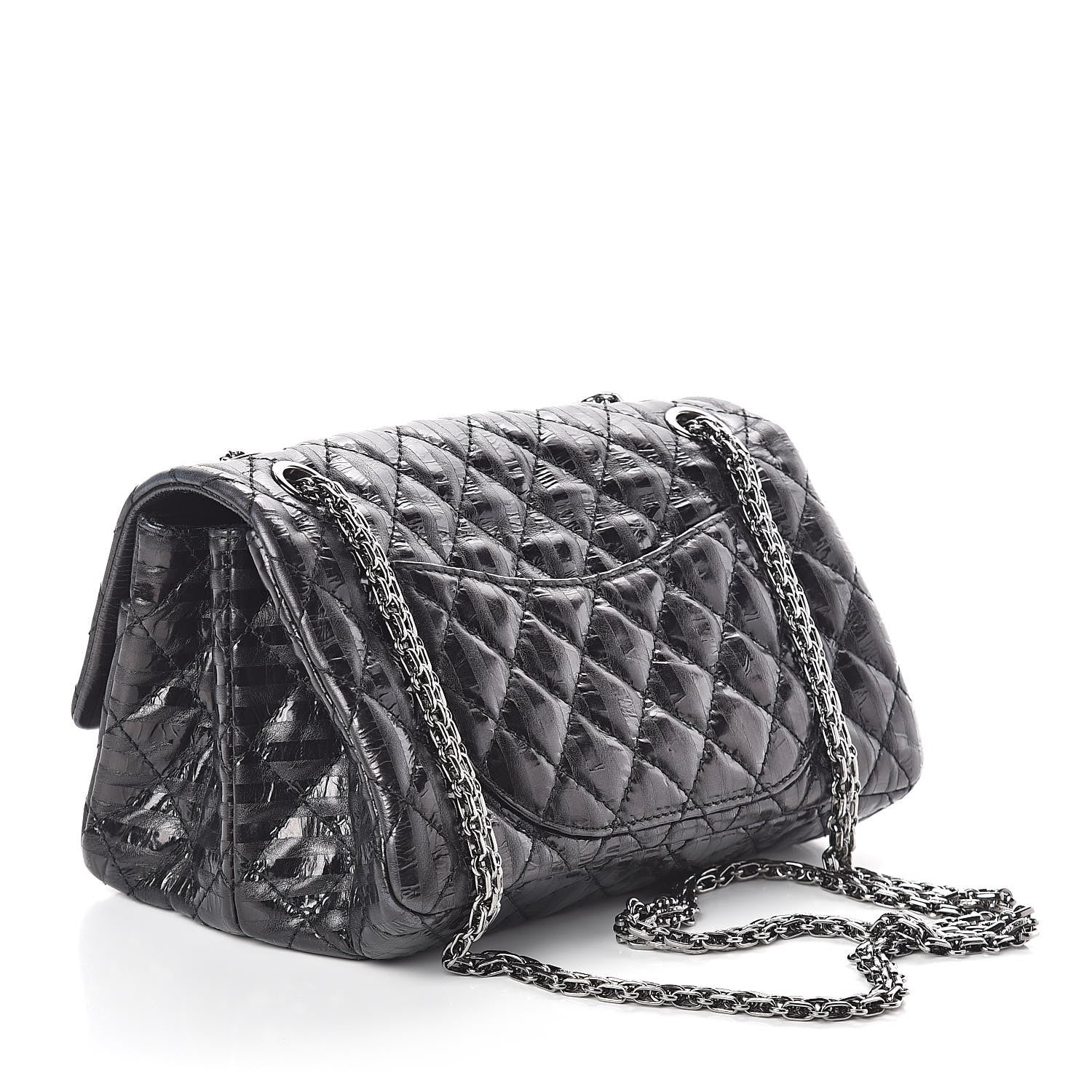 Chanel Metallic Aged Calfskin Striped Accordion Reissue 2.55 Flap Black 3 of 10