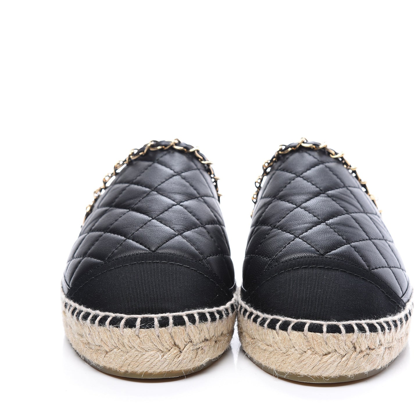 Lambskin Grosgrain Quilted CC Chain Espadrille Mules 40 Black