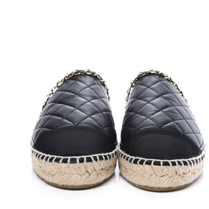 Chanel Lambskin Grosgrain Quilted CC Chain Espadrille Mules 40 Black 2 of 10