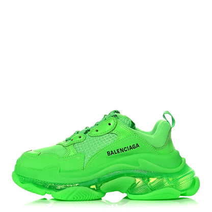 Balenciaga Fabric Mesh Clear Sole Womens Triple S Sneakers 37 Fluo Green 1 of 11