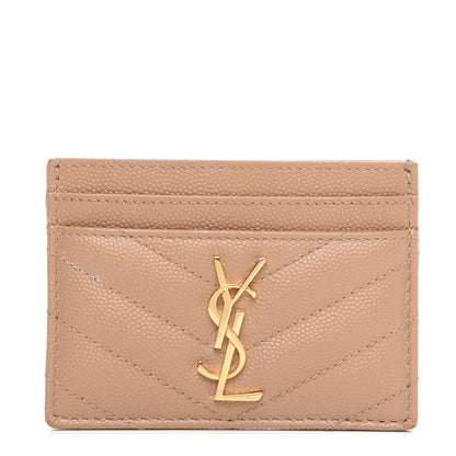 Saint Laurent Grain De Poudre Matelasse Chevron Monogram Credit Card Case Cork 1 of 6